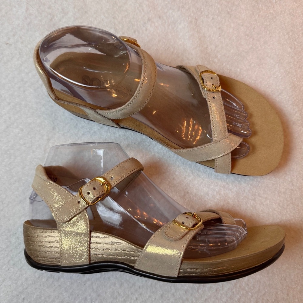 SAS Metallic Gold Wedge Sandals